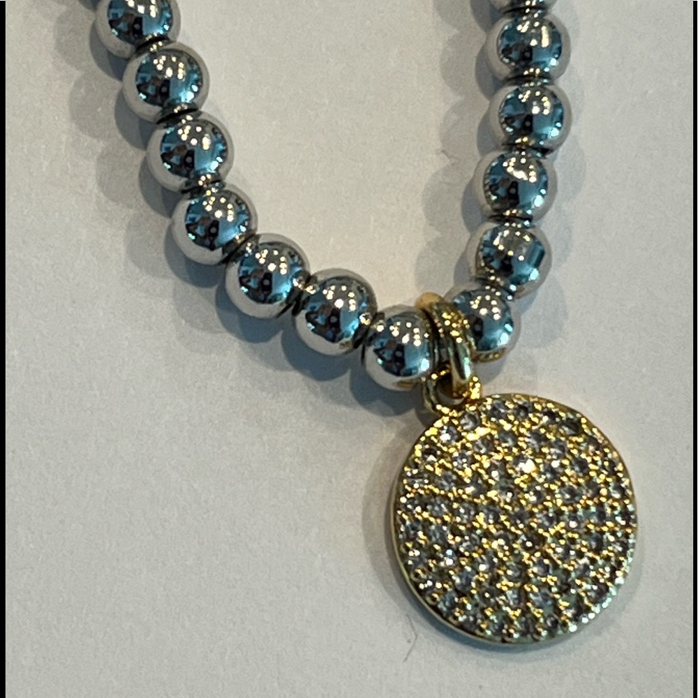 Knot Just Pearls Silver Tone Ball chain  Necklace with Gold & Crystal Pe…